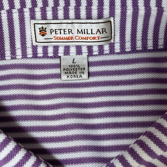Peter Millar Large L Summer Comfort Golf Polo Shirt Hamilton Farm Purple Striped - Picture 2 of 16